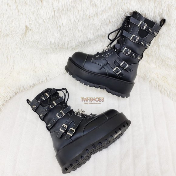 Men's Spiked Strap Goth Punk Platform Boots Slacker 165 - Picture 2 of 16